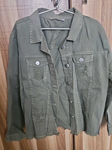Distressed Olive Green Denim Jacket
