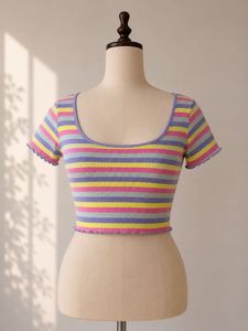 Striped Cropped Ribbed Top