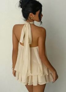 Chic Cream Halter Neck Dress