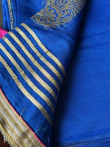 Vibrant Blue Saree with Gold Embroidery