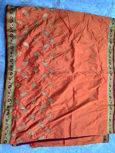 Embellished Orange Silk Saree