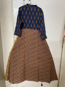 Mustard Yellow And Blue Coloured Cotton Anarkali K
