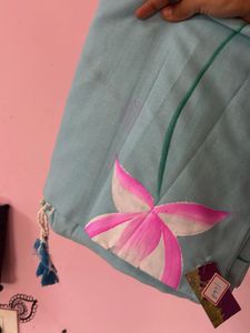 Handprinted blue saree