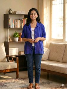 Stylish Blue Embroidered Collared Shirt