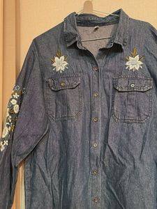 Embroidered Denim Shirt Dress