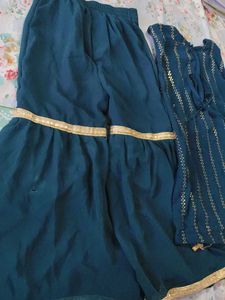 Stylish Teal Kurta Set with Gold Embellishments