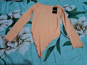 Shein Peach Long Sleeve ribbed Top