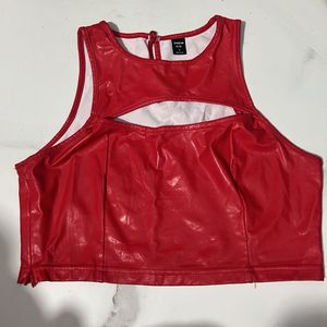 original shein Red Faux Leather Cut-Out Crop Top