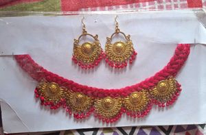 Ethnic Necklace and Earring Set - Gold Tone