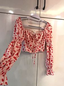 Pink Floral Off-Shoulder Puff Sleeve Top