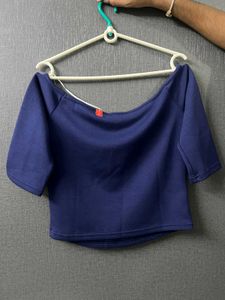 Navy Blue Off-Shoulder Striped Top