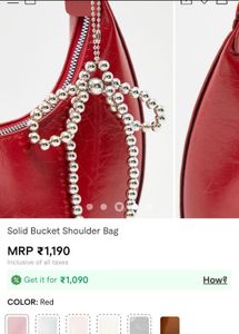Red Solid Bucket Shoulder Bag with Pearl Bow