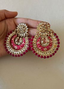 Stunning dark pink &amp; Gold Jhumka Earrings
