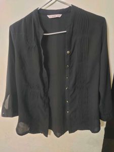 Elegant Black Sheer Pleated Top