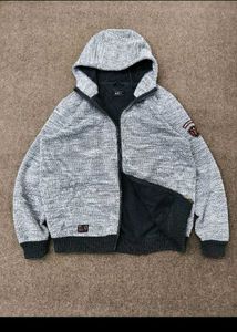 Gray Textured Zip-Up Hoodie