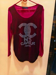 Maroon Velvet Rhinestone Logo Top