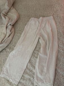 Linen Palazzo Pants with Lace Trim