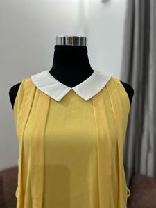 Yellow Sleeveless Dress with White Collar