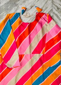 Vibrant Striped Anarkali Kurta with Dupatta