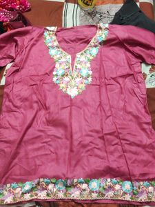 Embroidered Silk Kurti Top