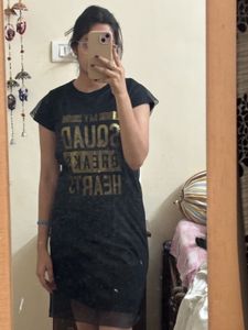 Stylish Black Sheer Hem Dress