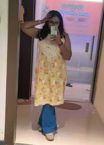 Yellow Floral Kurta with Blue Palazzo