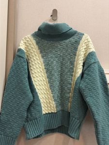 Chic Color Block Turtleneck Sweater