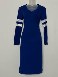 Pintresty Blue V-Neck Dress with Lace Stripes