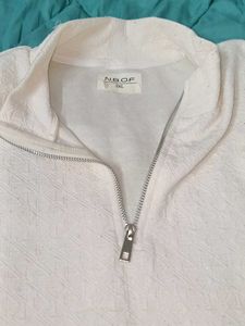 White Quarter Zip Textured Sweater