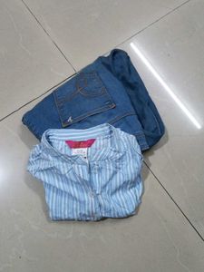 Blue Stripe Shirt & Denim pant Set