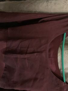 Elegant Long-Sleeve Maroon Dress