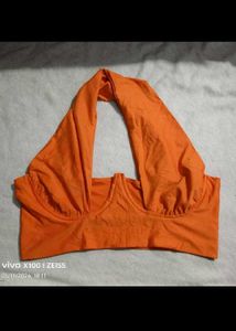 Orange Halter Neck Crop Top