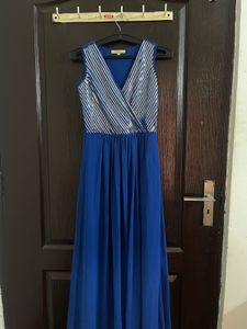Stunning Blue Sequin V-Neck Maxi Dress