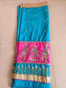 Vibrant Silk Saree with Embroidered Motifs