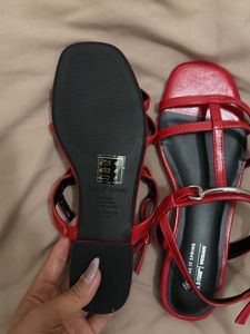 Red Strappy Flat Sandals