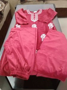 Embroidered Maroon Velvet Kurta set