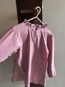 Pink Ruffled Neck Blouse