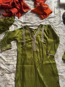 Olive Green Kurta Set with Embellishments