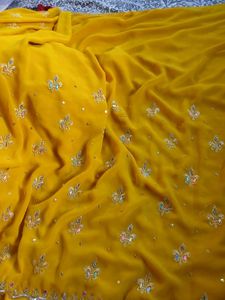Embroidered Yellow Saree