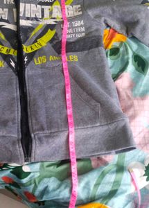 Grey Zipper Hoodie with Graphic Print