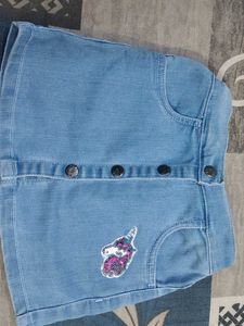 Denim Skirt with Unicorn Patch