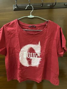 Red Graphic Print Crop T-Shirt