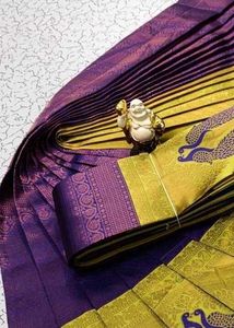 Elegant Purple &amp; Yellow Peacock Saree