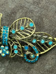 Vintage Gold-Tone Turquoise Embellished Hair Clip