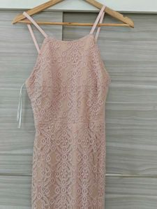 Pink Lace Maxi Dress with side slit
