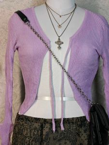 Lavender Tie-Front Ribbed Cardigan