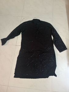 Men's Black Embellished Kurta