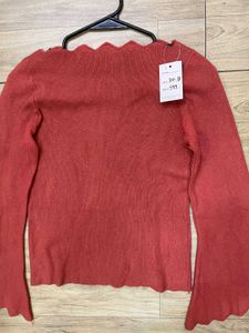 Terracotta Scalloped Bell Sleeve Top - Size XS/S