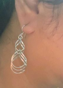 Dainty Long Silver Swirl Earrings 925 SS