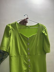 Neon Green Button-Up Midi Dress